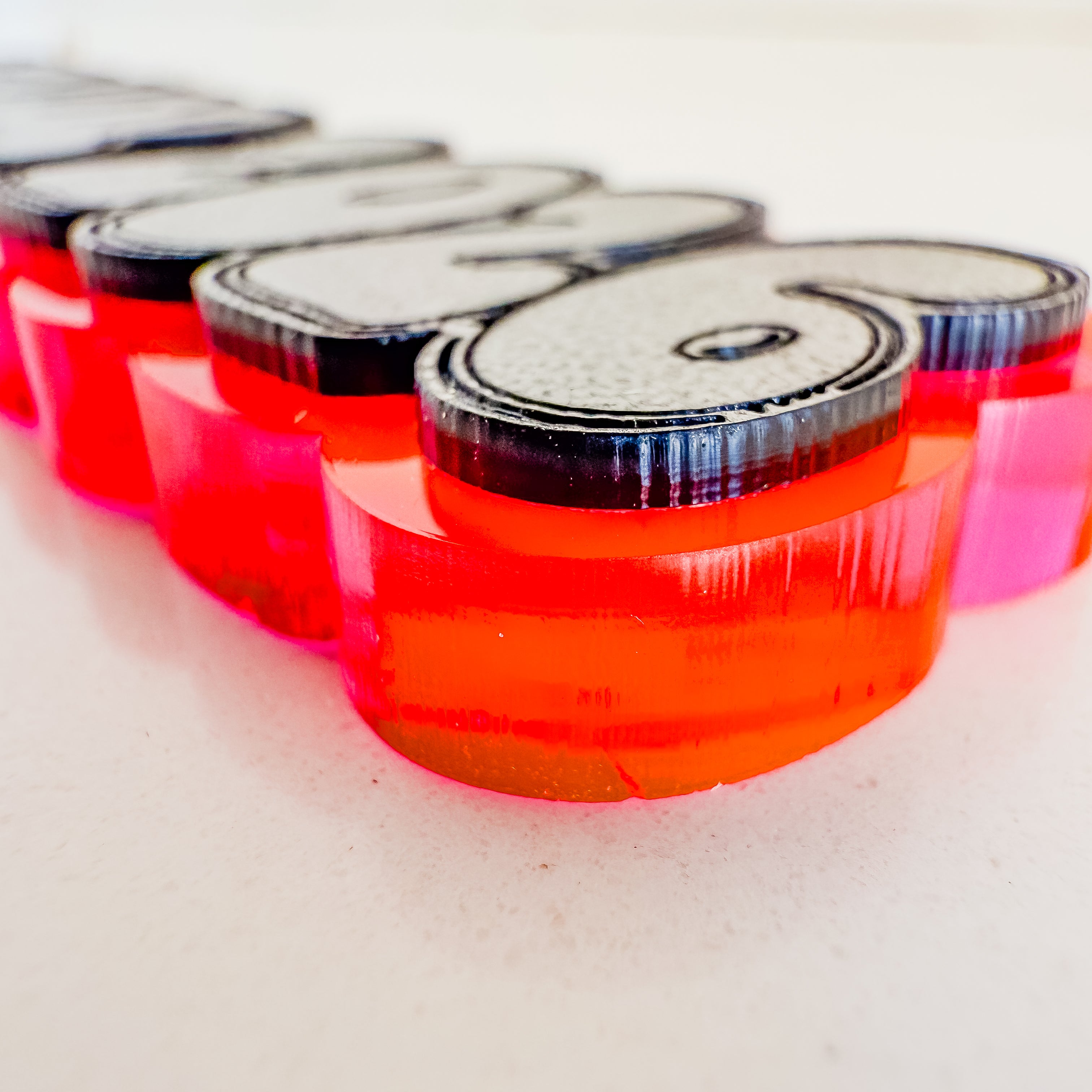 Closeup details of neon keychain by October House Co. in Hartville, Ohio.