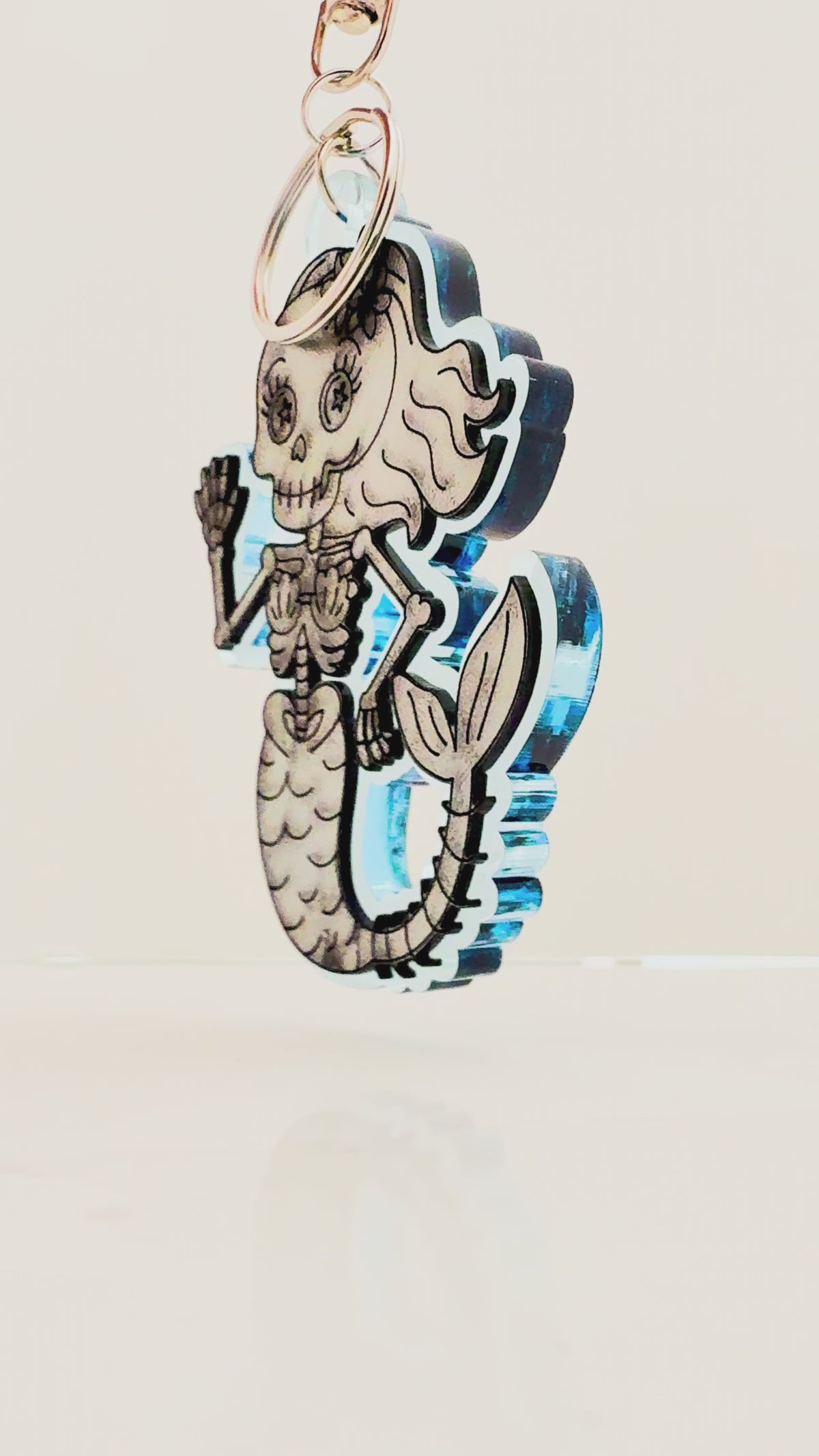 Skeleton Mermaid Keychain (or Bag Tag)